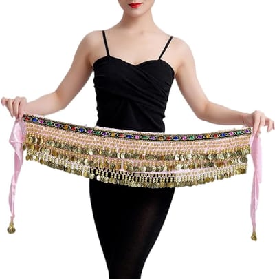 Elegante Chiffon Heupdoek voor Buikdans, Perfect voor Podiumoptredens, Verjaardagsfeesten en Feestjes (Roze)