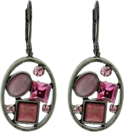 Behave - Oorbelhangers dames - Zilverkleur roze stenen - Creatieve retro 3,5cm