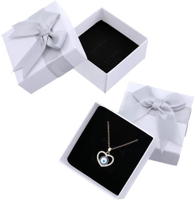 Allecto - Sieraden Giftboxen - 2 Stuks - 7 x 7 x 3.5 cm - Wit - Cadeauverpakking - Met Strik - Voor Sieraden - Wit