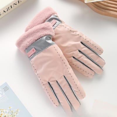 Gants Chauds Velours Nuageux Femmes Imperméables Résistants au Froid Conduite et Moto Antidérapants Mignons Étudiant Épais Écran Tactile Gants de Ski one size beige