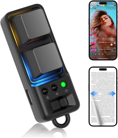 Draadloze afstandsbediening voor handsfree scrollen op TikTok en YouTube, ideaal voor korte video's en live-uitzendingen, compatibel met iPhone, iPad en Android, mechanische toetsen voor leesapps