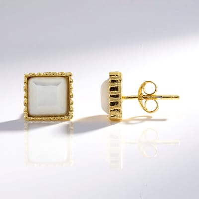 Cavill - Zilveren oorbellen met verguld 925 Sterling en carré geslepen parelmoer 7mm - Minimalistisch elegant design voor dames