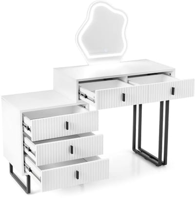 Kaptafel met spiegel en verlichting - Make up tafel - Make up - Toilettafel -Met lades - Kaptafels - Met kast - Wit