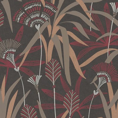 Bloemen behang Profhome 399364-GU vliesbehang licht gestructureerd met riet en metalen accenten zwart rood wit beige 5,33 m2