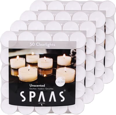 Spaas Clearlights theelichtjes/waxinelichtjes - 200x - wit - 4,5 branduren - transparante cup