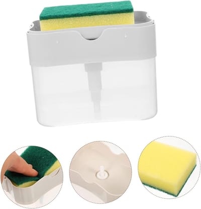 Waledano® Zeeppompje en Sponshouder - Zeepdispenser - Handmatige Pers - Afdruiprek - Inclusief Spons - Herbruikbaar en Duurzaam - Zeepdispenser met Spons - Keuken Accessoires - 1 Stuk