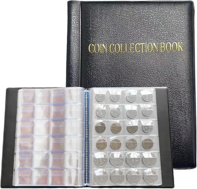 SnelShoppen - Luxe Leer Muntenverzameling Album met 480 Compartimenten, 3x3 cm, Coin en Stempel Opberg Album, 20 Pagina's, Zwart
