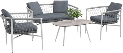 Balkonset 4 personen - Tuinset - Bistroset - Grijs - Weerbestendig - 4 delig - 4 stoelen - 4 personen - Gecoat staal - Onderhoudsvrij staal