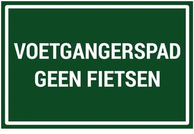 Voetgangerspad geen fietsen bord | gecoat dibond materiaal | 18 x 12 cm