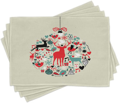 ABAKUHAUS Kerst-placematten – Traditioneel seizoensgebonden feestthema-ontwerp met abstracte kunst, tafeldecoratie van kleurvaste stof voor eetkamer en keuken, beige en rood