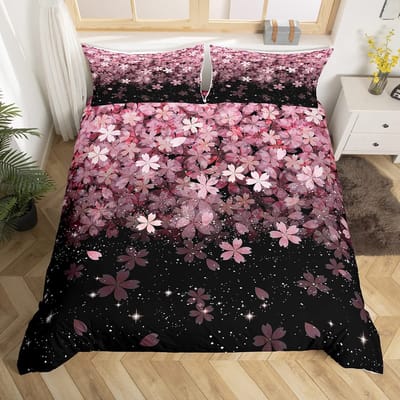 Japanse Dekbedovertrek Set, Sakura Boom Bloemen Kersenbloesems Lente Thema Kunst, Decor 3-delige Beddengoedset met 2 Kussenslopen EU single(135x200cm)