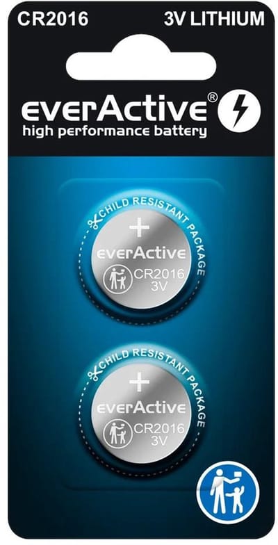 Everactive Cr2016 Lithium Knoopcelbatterijen 3V Cellen 2 Stuks Blisterverpakking