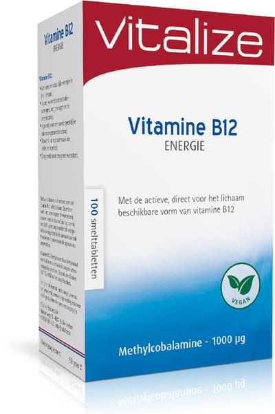 Vitalize Vitamine B12 Energie 100 smelttabletten | Draagt bij aan extra energie bij vermoeidheid en moeheid - Is goed voor het concentratievermogen, het geheugen en de leerprestaties