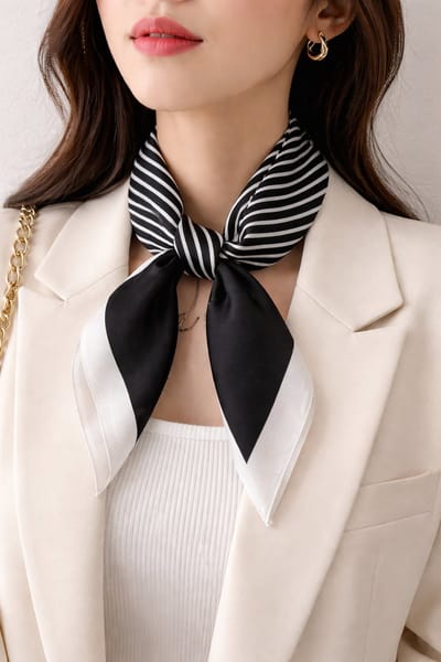Dames Haarsjaal - Neksjaal Vierkant - 70x70 cm - Zwart Gestreept - Black White Stripes