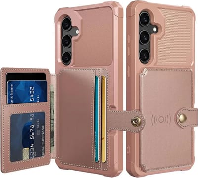 Portemonnee Hoesje Geschikt voor Samsung Galaxy S24 FE - Back Cover met Pasjeshouder - Telefoonhoesje voor Pinpas - Kaarthouder op Achterkant - Case met Magneet voor Auto Houder Roze