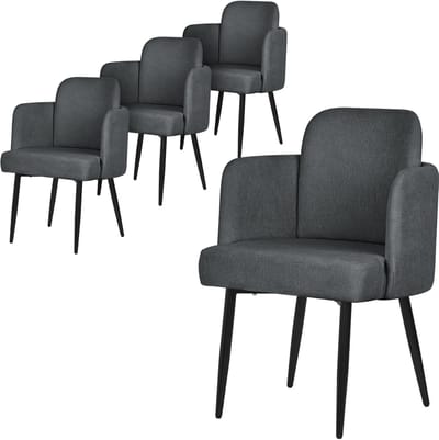 Set van 4 eetkamerstoelen met rugleuning & armleuning antraciet met metalen poten tot 120 kg ML-Design