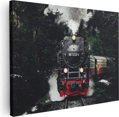 Artaza Canvas Schilderij Stoomtrein - 40x30 cm - Klein - Wanddecoratie Bos - Muurdecoratie Winterlandschap - Kamer Accessoires