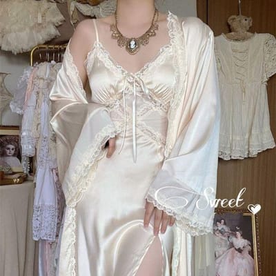 Zijde sexy bandjurk dames casual koreaanse elegante lange splitjurk patchwork kanten jurk damesmode elegante v-hals XL white