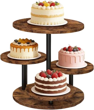 Cupcake Stand - Dessert Display Dienblad - Feestelijke Presentatie - 360 Graden Draaibaar - 4 Lagen - Houtkleur