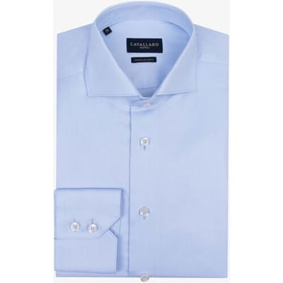 Cavallaro Napoli Overhemd Uni Widespread Doppio Ritorto Two-Ply Cotton Licht Blauw / male
