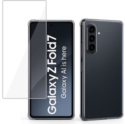 ChiGuard Hoesje & Screenprotector geschikt voor Samsung Galaxy Z Fold 7 Hoesje Screenprotector - Gehard Glas Cover + Shock Proof Case - Transparant