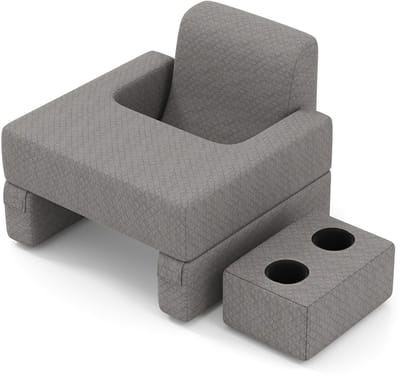 COSTWAY Leeskussen voor bed en bank, boekenkussen met bekerhouder, ergonomisch rugkussen met wasbare overtrek, schootkussen, vrij combineerbare wigkussenset om te lezen en te spelen, grijs