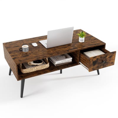 COSTWAY Salontafel met lade, opbergruimte, open vak, woonkamertafel, houten sofatafel, 109 x 55 x 39,5 cm