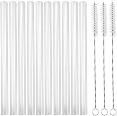 Dailygoods- Glazen Rietjes 10 Stuks - Vaatwasmachinebestendig - 15 cm - Inclusief Rietjesreinigingsborstels - Duurzaam Glas - Transparant