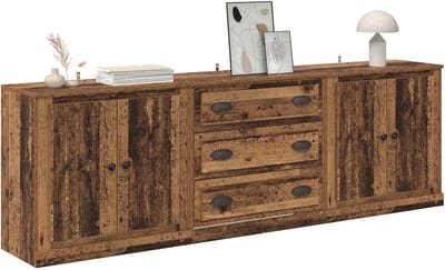 Dressoir Set - Opbergmeubel - Woonkamer Organisatie - Drie Stuks - 70x35.5x67.5cm - Oud Hout