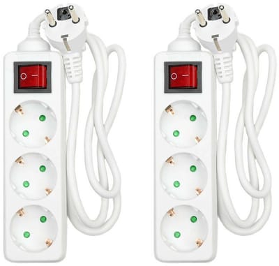 Benson Stekkerdoos 3-voudig - 2x - schakelaar - geaard - wit - snoer van 100 cm - verlengsnoer - stekkerdoos