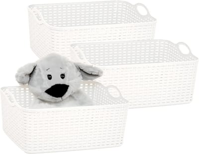 Plasticforte opbergmandje/kastmandje - 3x - 11 liter - ivoor wit - kunststof - 35 x 28 x 16 cm - nestbaar