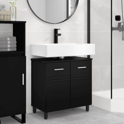 vidaXL - Badkamer - vaniteitsunit - Zwart - 60 - x - 35 - x - 60 - cm - Bewerkt - hout