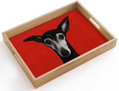 Dienblad hout 40x30 cm - Schootdienblad - Windhond - Minimalistisch - Rood - Borrelplank rechthoek - Plateau dienbladen