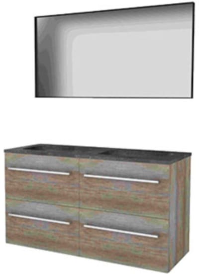 Basic-Line Framed 46 Badkamermeubelset - 120 x 46 cm - Met Grepen - 4 Lades - Hardstenen Wastafel - Zonder Kraangat - Spiegel met Zwart Aluminium Frame - Scotch Oak