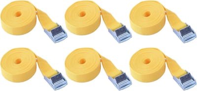 Set van 6 ratelbanden voor transport en camping - 25 mm x 3 m - Geel