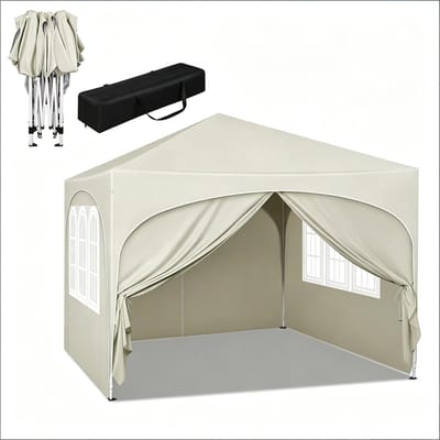 Opvouwbaar Easy-Up Partytent - Premium easy-up Partytent - Waterdicht - UV Bescherming - Metalen frame - Geschikt voor Familiebijeenkomsten, picknicks, sportevenementen, rommelmarkten, barbecues, strandactiviteiten - Beige