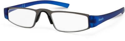 Leesbril Readr. LIMO – Kleur gun/blauw – Sterkte +1.00 – Model lookover - Lichtmetalen montuur– Unisex leesbril – Extra lange rubberized veren – Hoogwaardige kwaliteit – Geschikt voor dagelijks gebruik
