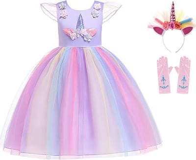 Het Betere Merk Unicorn jurk - Prinsessenjurk meisje - verkleedkleren meisje - maat 92/98 - Eenhoorn - haarband
