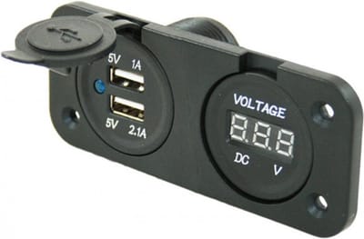 Power Line Voltmeter + 2x USB Lader Inbouw Zwart