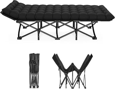 Opvouwbaar campingbedje - Kampeerbed loungestoel - Outdoor reizen - Dubbellaags Oxford stof - 450 pond draagvermogen - Zwart