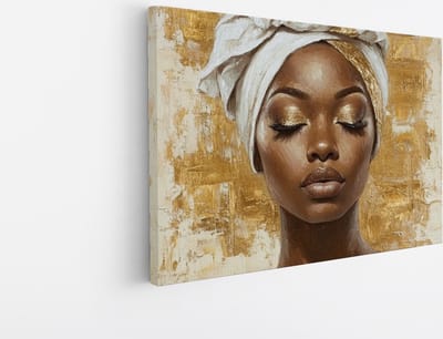 Saammp Canvas Schilderij - Abstract - Afrikaanse Vrouw - Goud - 30x20 - Foto op canvas - Wanddecoratie - Muurdecoratie Woonkamer - Slaapkamer decoratie - Canvas Print