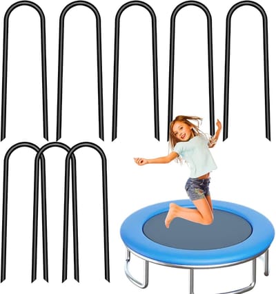 Trampoline Stakes - Grondnagels Tuin - Trampoline Beveiligen - U-Vorm Stabiliteit - 32 cm Lengte - Zwart