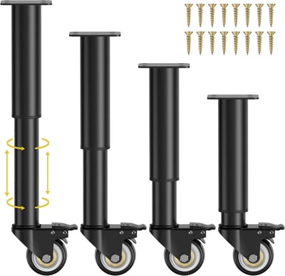 Verstelbare meubelpoten met wielen - 4 stuks robuuste tafelpoten met 360° draaibare wielen, ideaal voor nachtkastjes, salontafels en DIY-projecten (hoogte 315-450 mm)