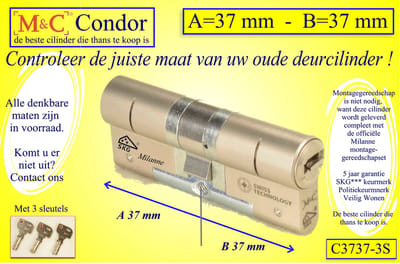 M&C Condor - High Security deurcilinder - SKG*** - 37x37 mm - Politiekeurmerk Veilig Wonen  -  inclusief gereedschap montageset