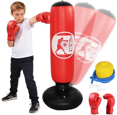 NTH products- Bokszak 160 cm - Opblaasbare Bokszak - Bokshandschoenen - Speelgoed voor Kinderen - Draagbaar en Duurzaam - Geschikt voor Karate/Kickboksen
