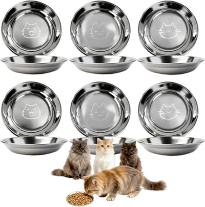 6 stuks voerbak voor honden en katten van roestvrij staal, voerbak voor katten met brede snorren, vaatwasmachinebestendig, voor kleine katten en honden (14 cm)