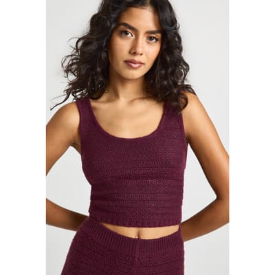 boohoo Dames Gebreide top met textuur en ronde hals | Burgundy | Maat: Large