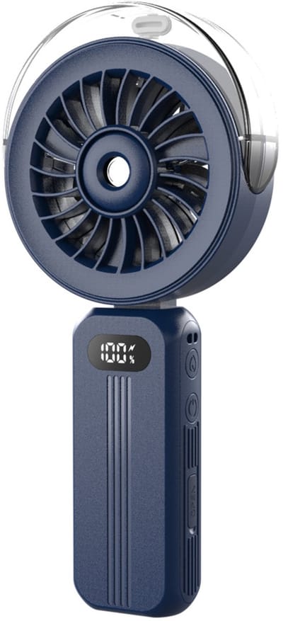 VHV - Handventilator - Mini ventilator - Draagbare ventilator - Met watervernevelaar - Oplaadbaar - Opvouwbaar - 4 snelheden - Voor reizen en make-up - 11.8*4.7*22.5cm - Donkerblauw