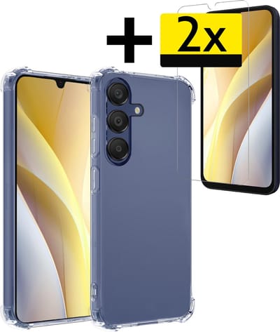 Hoesje - Met Screenprotector - 2 Stuks - Geschikt voor Samsung Galaxy A15 - Sterk & Shockproof - Siliconen Case - Back Cover - Telefoon Hoes - Shock Proof - Telefoonhoesjes - Transparant