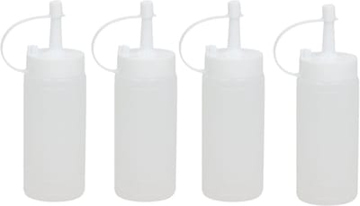 Gerimport Doseerfles/sausfles transparant - 4x - met schenktuit - 146 ml - H13.50 - Pannenkoeken/poffertjes